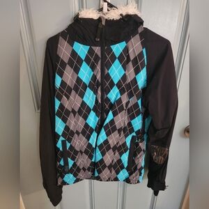 Snowboarding Argyle Patterned Jacket with Hood